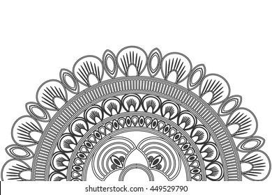 flat design circular decorative line half mandala icon vector illustration