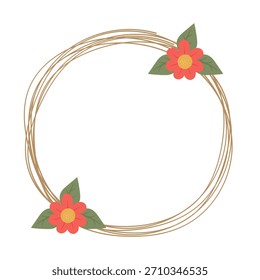 Diseño plano circular floral floral flor decoración del marco. Ilustración vectorial.