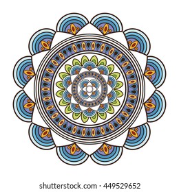 flat design circular multicolored decorative line mandala icon vector illustration