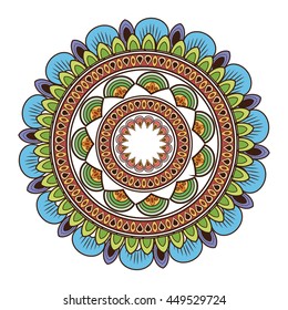 flat design circular multicolored decorative line mandala icon vector illustration