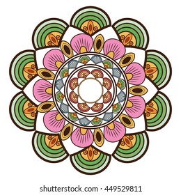 flat design circular multicolored decorative line mandala icon vector illustration