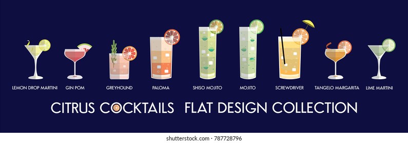 Flat design citrus cocktail collection in vector.