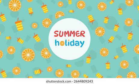 Flat Design Citrus Drink and Orange Slice Seamless Pattern for Summer Holiday Background