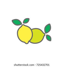 Flat design citrus fruit yellow color lemon. Vector illustration.