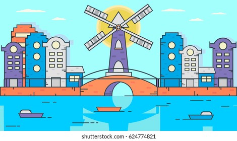 Flat Design City. Abstract Vector Town.