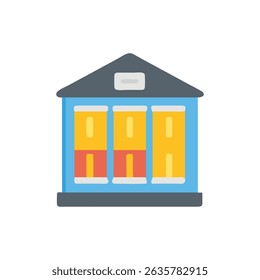 Flat design city hall illustration with blue and yellow