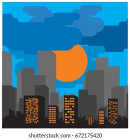 flat design city illustration, modern buildings