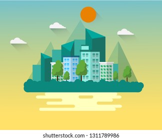 Flat design city landscape cityscape.