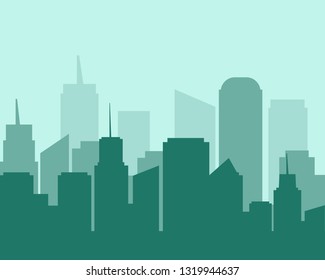Flat design city landscape cityscapes green tone.