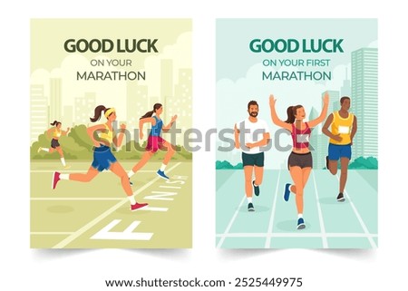 Flat design city marathon vertical cards set