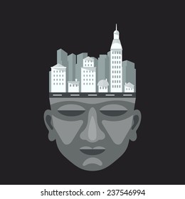 Flat design of city on a man's head illustration vector