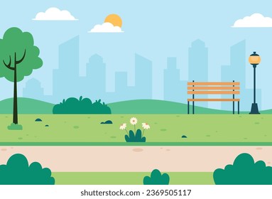 Flat design of city park landscape vector
