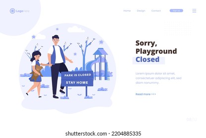 Flat design city park temporarily closed illustration on landing page