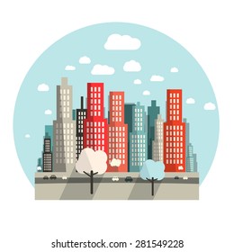 Flat Design City Vector Illustration