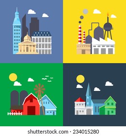 Flat design of cityscape pack illustration vector