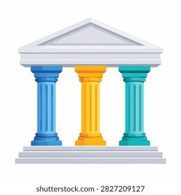 Flat design of a classical building with three vibrant pillars