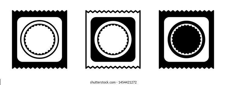 Flat design. Classification of condoms by size. Packed condom icon for apps, web sites and public use. Vector illustration. Rubber condom sealed in the package.