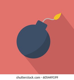 flat design with clean bomb time exploding isolated vector illustration icon & countdown and attack explosion symbol or sign on red background
