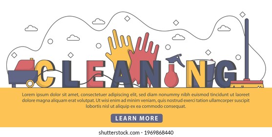 Flat Design cleaning typography header concept. Big giant cleaning word concept banner. Good for landing page, banner, flyer, poster, template, background, marketing, promotion, advertising