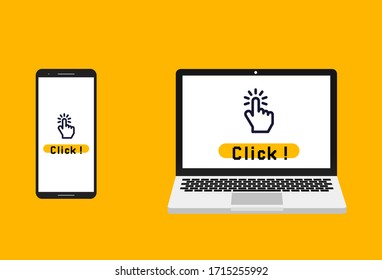 Flat design for clicking, advertisement of smartphone with laptop