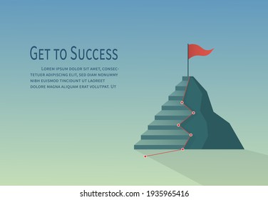 Flat design climbing routes and ladder to success. Business concept mission is complete.