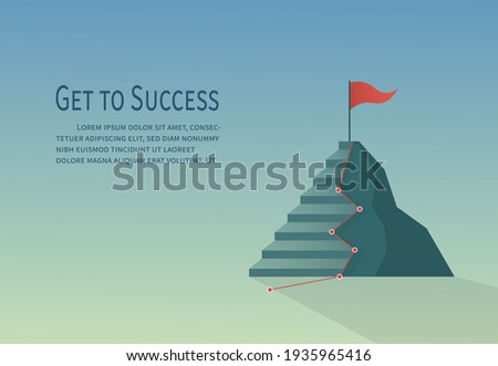 Flat design climbing routes and ladder to success. Business concept mission is complete.