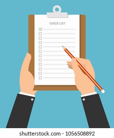 Flat design, clipboard checklist productivity hand check flat vector