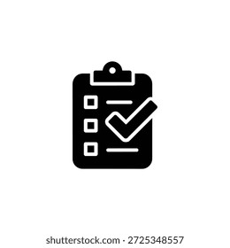 Flat design of a clipboard icon with checkmark and boxes, suggesting task completion. Features a transparent backdrop for integration.