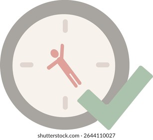 Diseño plano de un reloj con la figura humana marcando el tiempo. Perfecto para App de planificación, herramientas freelance o imágenes de trabajo conscientes.
