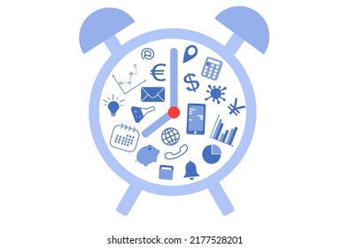 Flat design of clock vector, time management concept flat design, multitasking management concept vector, deadline work vector flat design, tasks management vector flat design.