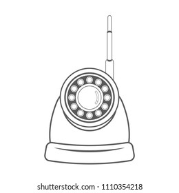 Flat design of closed circuit camera on white background. cctv security with antenna Cartoon concept icon.vector ,illustration. outline icon. thin line