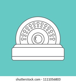 Flat design of closed circuit camera on green background. cctv security Cartoon concept icon.vector ,illustration. thin line.