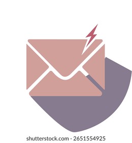 Flat design of a closed urgent email with a lightning bolt for express or priority messages. Modern and vibrant.