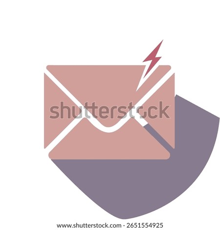 Flat design of a closed urgent email with a lightning bolt for express or priority messages. Modern and vibrant.
