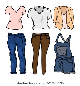flat design clothing suits for men and women isolated white background
