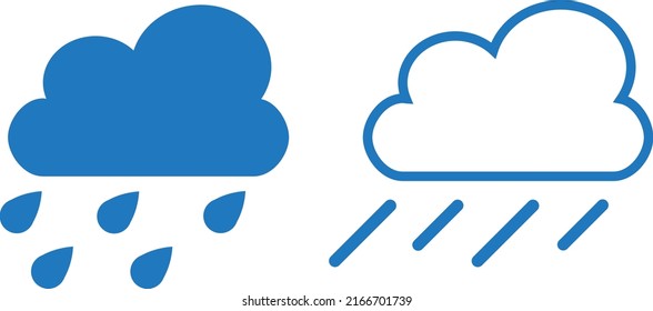 Flat design cloud and rain icon set, blue vector illustration material