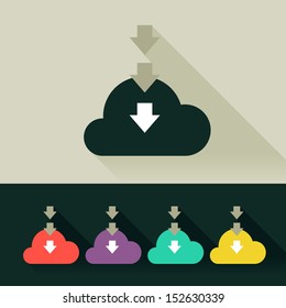 Flat design cloud uploading button with long shadow. 8 EPS