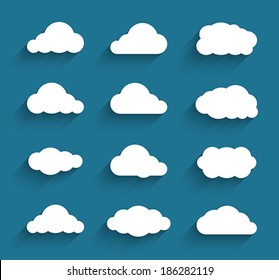 Flat design cloudscapes collection. Flat shadows. Vector illustration