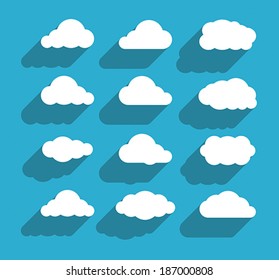 Flat design cloudscapes collection. Flat shadows. Vector illustration