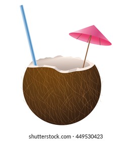 flat design coconut cocktail icon vector illustration