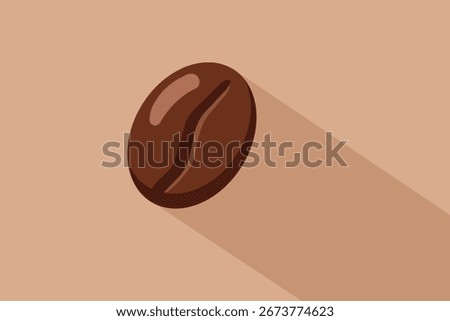Flat design coffee bean with a long shadow on a warm background. Perfect for coffee-related concepts and minimalist visual design themes.
