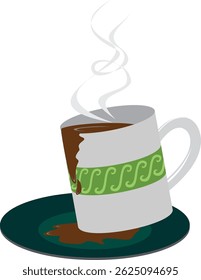 Flat design, coffee cups with ethnic images are placed on a saucer at a slight angle, causing the coffee to spill a little. Suitable for menu book illustrations, cookbook covers, for posters and flyer