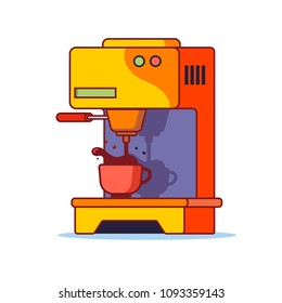 Flat design coffee machine. Linear art coffee machine