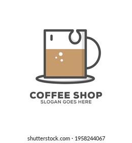 flat design coffee mug logo, outline coffee shop logo template, flat design vector illustration