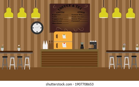 Flat Design coffee shop interior design ,empty cafe vector illustration