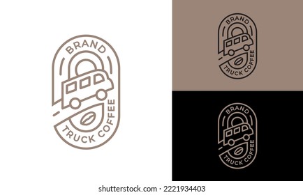 Flat design coffee truck shop line logo template