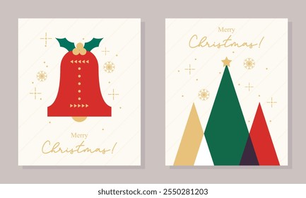 Flat Design Collection of Christmas and Happy New Year Cards. Design Template for Invitation, Social Media, Poster, and Greeting Cards