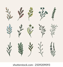 Flaches Design Sammlung von Blumen Umrisse