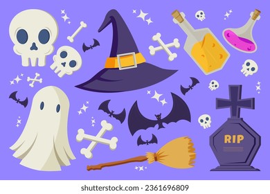 Colección de diseño plano de ilustraciones gráficas de Halloween en vectores