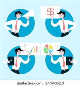 Flat Design Collection Illustration of director's character presenting at the company.